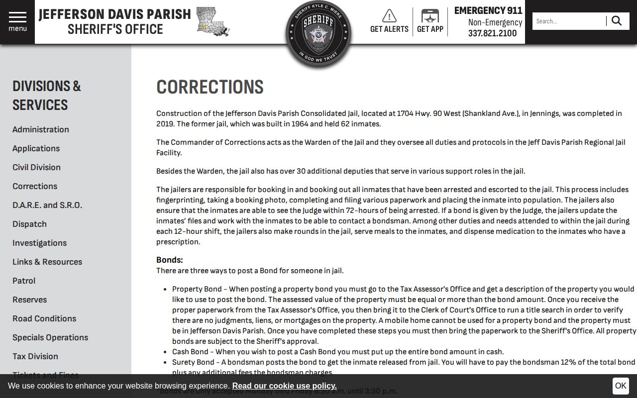 Jefferson Davis Parish Consolidated Jail release facility information
