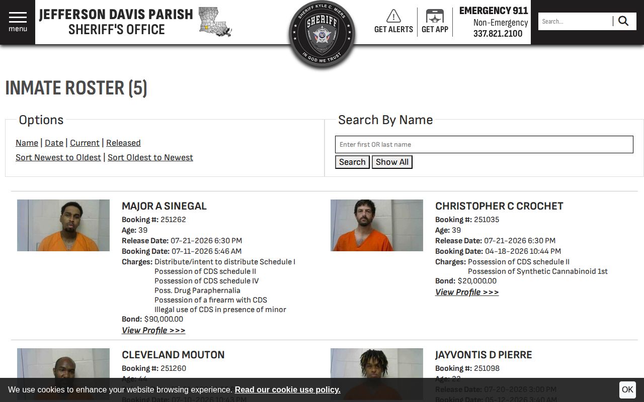 Jefferson Davis Parish release cards used for the visible portion of a 72-hour release check