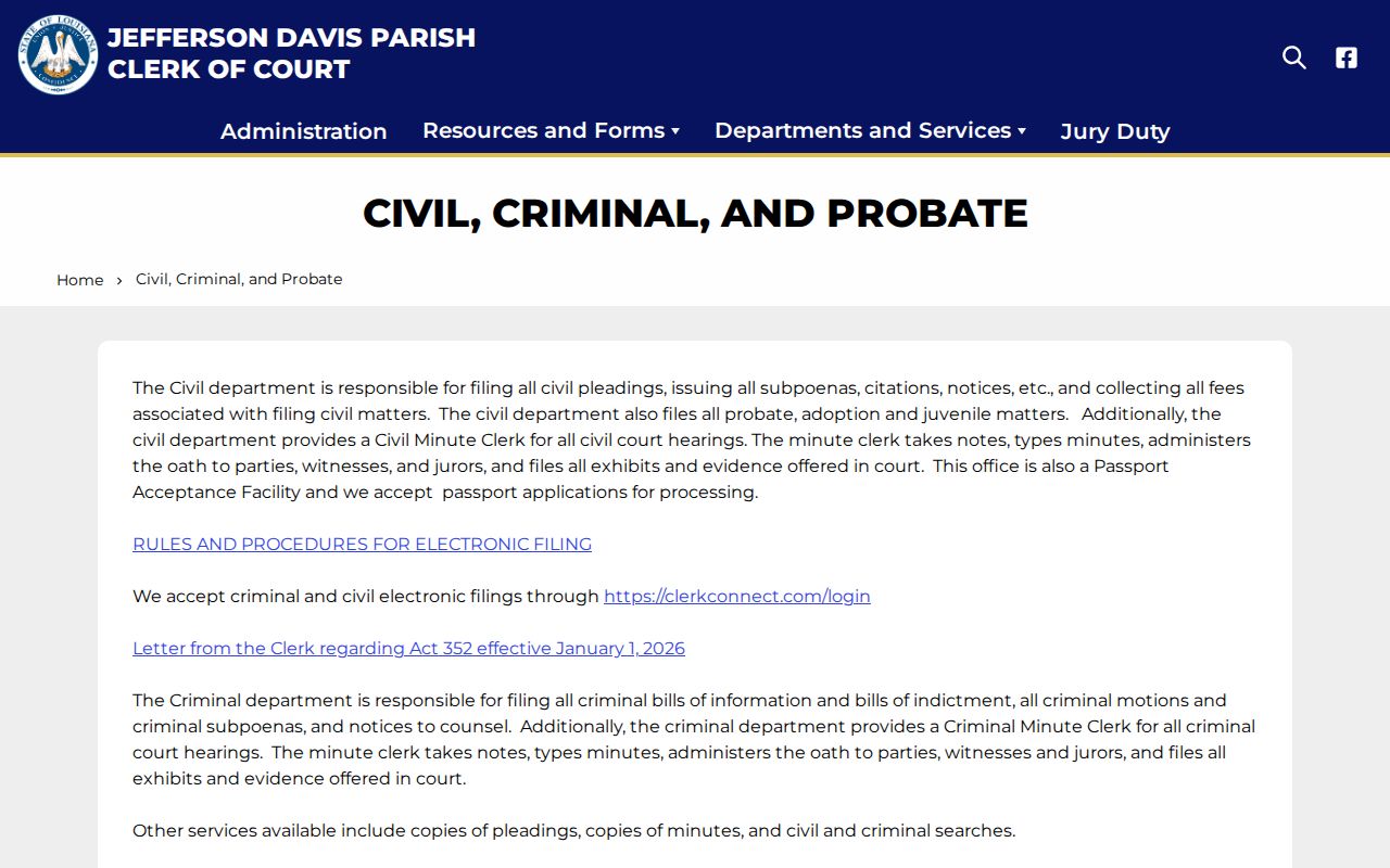 Jefferson Davis Parish release record access through the Clerk of Court