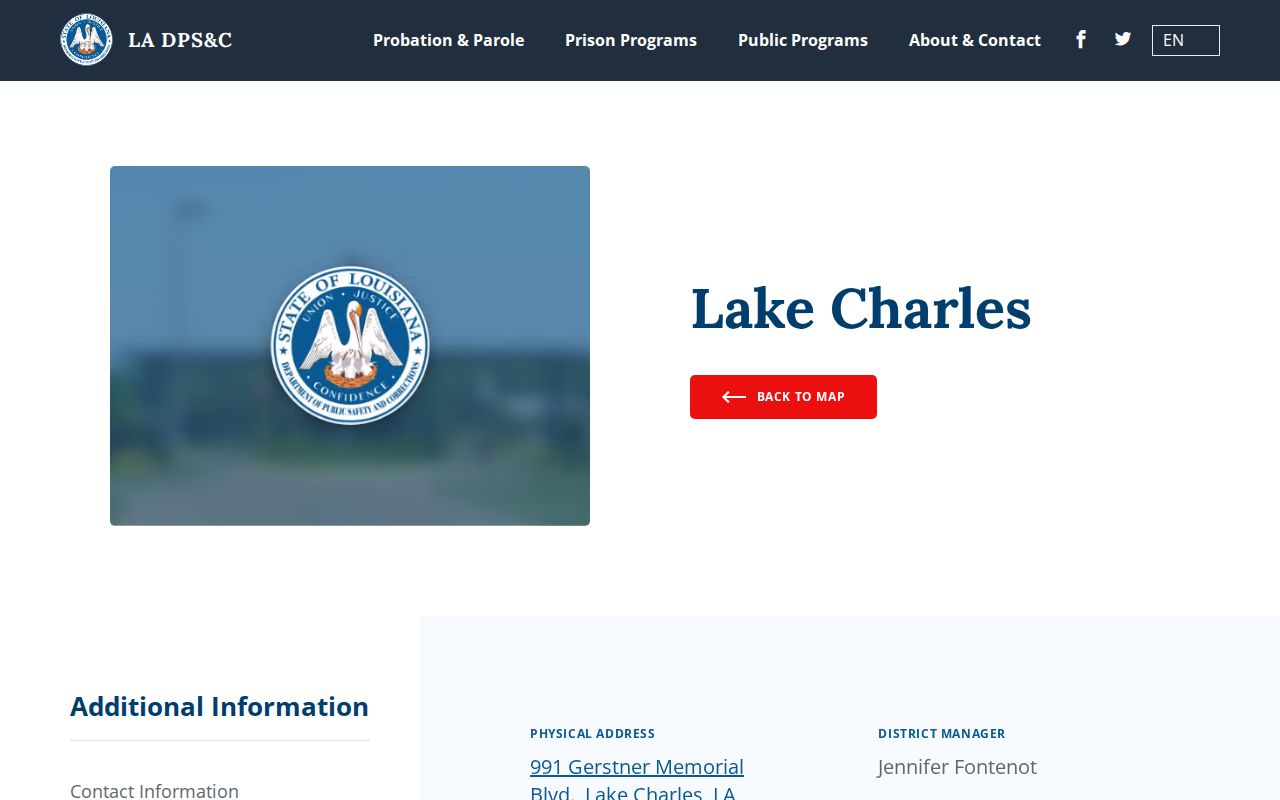 Jefferson Davis Parish post-release supervision contact at the Lake Charles office