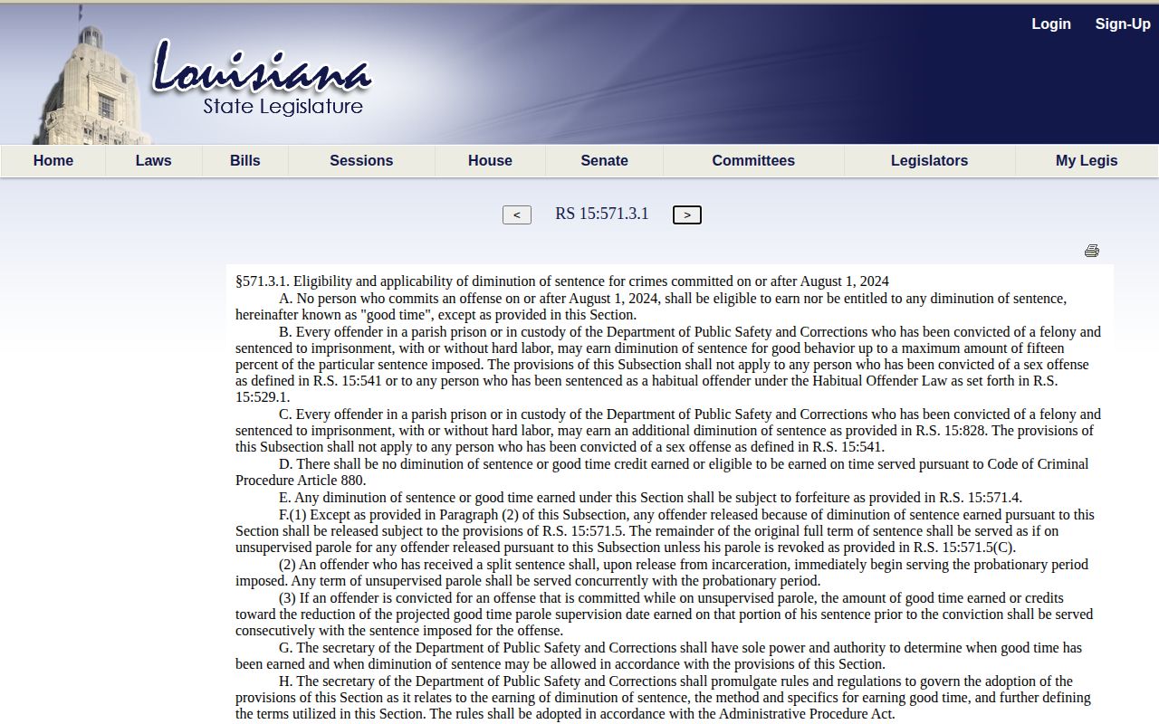 Current Louisiana good-time law for Jefferson Davis Parish projected release dates